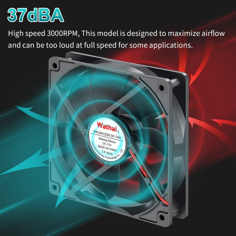 Wathai 120x120x25mm 120mm 12V 0.45A 2Pin DC Brushless Cooling Fan - Image 5